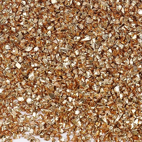 Anevous 100g Crushed Glass Chips, 1-2mm Unregelmäßiges Glitzer Glassplitter, Glitterglas Kies, Glasperlen zum Basteln für Nail Art Crafts DIY Vase Epoxidharz Schmuck Making Heimdekoration,Gold von Anevous