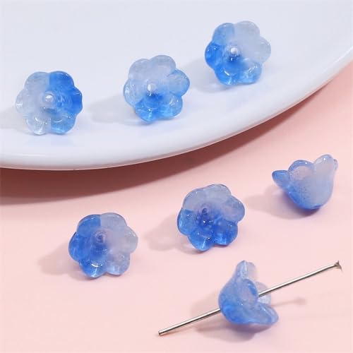 Anevous 20 Stück Blumen Glasperlen, Maiglöckchen Perlen zum Auffädeln, 12x7mm Glasperlen für Armbänder, Glas Kristallperlen für Basteln Schmuckherstellung Halskette, Armbänder, Ohrringe,Blau von Anevous