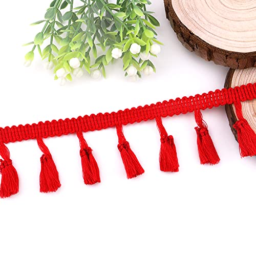 Anevous 3 Yards Quaste Spitzenband 4 cm Quastenborte Band zum Nähen Spitze Borte Quastenband, Fransenborte Quaste Trimmen für DIY Kleidung, Vorhang Tischdecke Dekorieren,Dunkelrot von Anevous