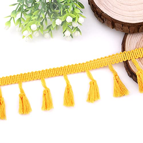 Anevous 3 Yards Quaste Spitzenband 4 cm Quastenborte Band zum Nähen Spitze Borte Quastenband, Fransenborte Quaste Trimmen für DIY Kleidung, Vorhang Tischdecke Dekorieren,Gelb von Anevous