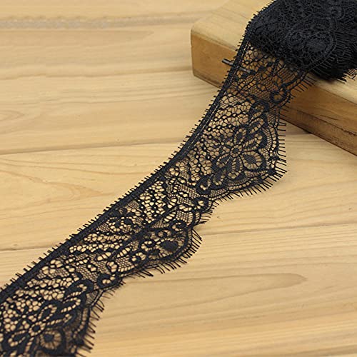 Anevous 3 Yards Spitzenbordüre Spitzenband, Spitzen Blumen Borte Dekoband zum Nähen Zierband Spitzenborte für Nähen DIY Handwerk Kleidung Hochzeitskleid Dekorieren,Schwarz 5.7-6cm von Anevous