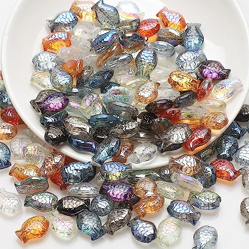 Anevous 30 Stück Bunte Fisch Glas Perlen, 10x14cm Lose Glas Perlen mit Loch Glasperlen Zum Auffädeln, Perlen für Armbänder, Fischperlen zum Basteln für Schmuck Herstellung Halsketten,Gemischte Farben von Anevous