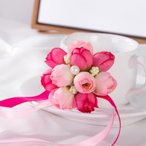 Anevous 4 Stück Braut Handgelenk Korsage, Blumen Handgelenk Blumenarmband, Blumenornament Hochzeit Brautjungfer Für Frauen Hochzeiten, Bankette, Zeremonie Abschlussball,Rosa A von Anevous