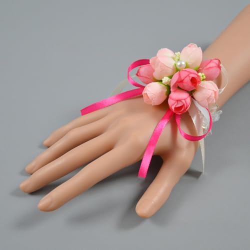 Anevous 4 Stück Braut Handgelenk Korsage, Blumen Handgelenk Blumenarmband, Blumenornament Hochzeit Brautjungfer Für Frauen Hochzeiten, Bankette, Zeremonie Abschlussball,Rosa B von Anevous