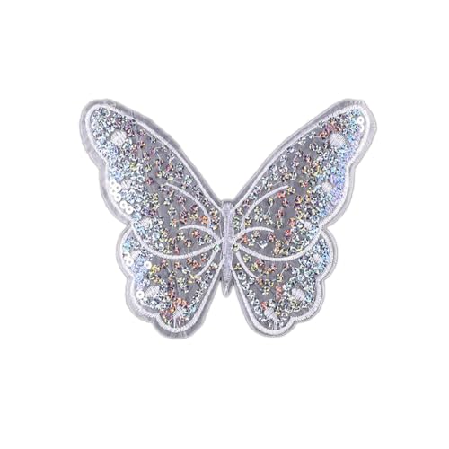 Anevous 4 Stück Pailletten Schmetterling Patch,13,7x17cm Stickerei Schmetterling Applikation,Spitze Stickerei Aufnäher,Reparatur Patches,Appliques für Kleidung,Brautkleid Hochzeit,Nähen Handwerk, von Anevous