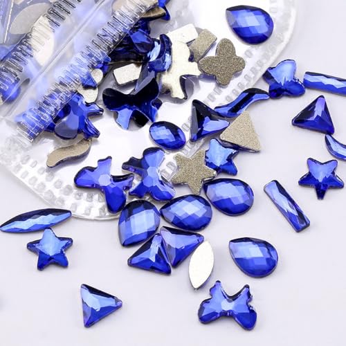 Anevous 50 Stück Bunt Strasssteine,Glitzersteine mit Flacher Rückseite,Nagelsteine Strasssteine,Kristall Schmucksteine,Dekosteine zum Basteln für DIY Handwerk,Nailart Dekoration,Blau von Anevous