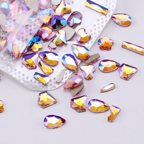 Anevous 50 Stück Bunt Strasssteine,Glitzersteine mit Flacher Rückseite,Nagelsteine Strasssteine,Kristall Schmucksteine,Dekosteine zum Basteln für DIY Handwerk,Nailart Dekoration,Pink Ab von Anevous