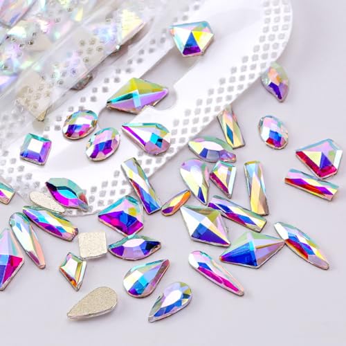 Anevous 50 Stück Bunt Strasssteine,Glitzersteine mit Flacher Rückseite,Nagelsteine Strasssteine,Kristall Schmucksteine,Dekosteine zum Basteln für DIY Handwerk,Nailart Dekoration,Weiß Ab von Anevous