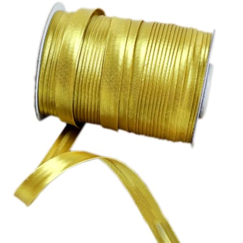 Anevous 80m Satin Schrägband, 1,5 cm Satinband zum Nähen, Flaches Satin Paspelband für Cheongsam Dekoration, Kleidungsnähte Paspeln, Nähen Kleidung, Binden, Säumen, Quilten, Paspeln,Gold von Anevous