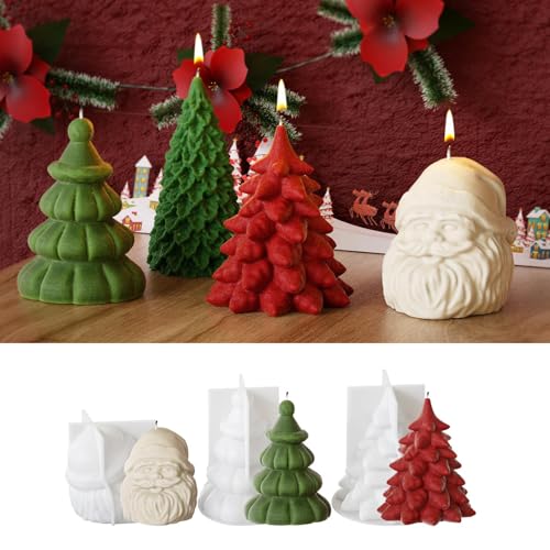 3 Stück Silikon Kerzenform Weihnachten Silikonformen Gießformen, 3D Weihnachtsbaum Kerzengießform Zum Gießen, Kerzen Selber Machen Weihnachtskerzenform Für Duftkerzen, Handwerk Ornamente von Angaekkot