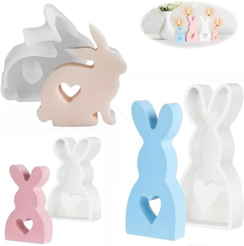 Angaekkot 3 Stücke Ostern Kaninchen Silikonform,3D Kaninchen Silikonformen Gießformen,Ostern Hase Backform,Niedliche DIY Kaninchen Gießform Ostern,Kerzen Selber Machen Set für Kerzenherstellung von Angaekkot