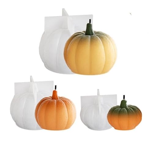 Kürbis Kerzenform Silikon,Halloween Silikonform Kürbis,3D DIY Silikonformen Gießformen Kerzen,Silikonformen Herbst,Kürbis Kerzen Halloween,Aroma-Kerze Silikonform für Kerzenherstellung (3PCS) von Angaekkot