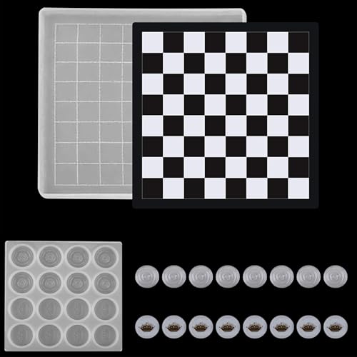 2-teiliges Silikonformen-Set (1 x Schachbrett-Silikonform + 1 x Schachbrettform) für Heimwerker, 3D-Schachbrett, Schachfiguren, Epoxidharz-Gussform von Angel Wings