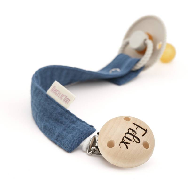 Schnullerband Mit Gravur Namen Für Babys⎮Mädchen Und Jungen⎮Holz - Natur⎮Personalisierte Schnullerkette⎮Indigo von AngelicArtBaby