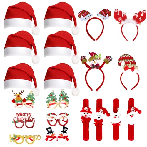 Angenster 20 Stück Weihnachtsbrillen und Weihnachtsmützen, Weihnachtsbrillenrahmen Neuheit Xmas Brille Weihnachten Foto Booth Requisiten Lustige Heiligabend Box Füller, Glitzer Weihnachten Requisiten von Angenster