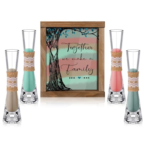 Anglechic Hochzeitssandzeremonie-Set mit Holzbox, 4 Zeremonienvasen, 4 Hochzeitssandfunktionssets für Hochzeit, Brautparty (helle Farbe, Baum) von Anglechic