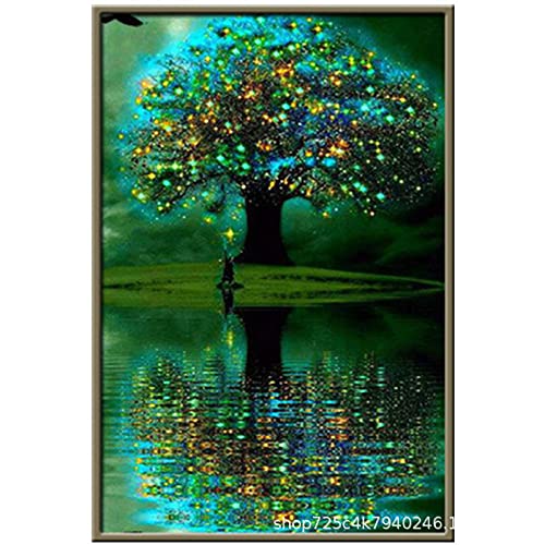 5D DIY Diamond Painting Groß Full Bilder,Grün Magischer Baum Kristall Kreuzstich Kunst Diamant Malerei nach Anzahl Kits Mosaik Gemälde (40 * 70cm) von Anglewings