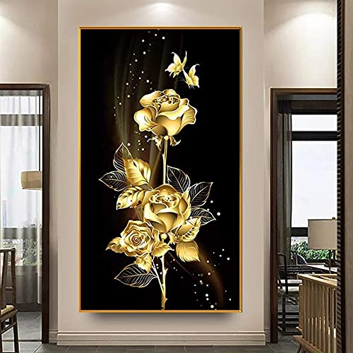 Anglewings 5D Diamond Painting Goldene Rose,DIY Diamant Painting Bilder,Full Drill Diamant Malerei Kits für Erwachsene und Kinder Arts Craft Home Wand Décor Gemälde (25 * 45cm)… von Anglewings