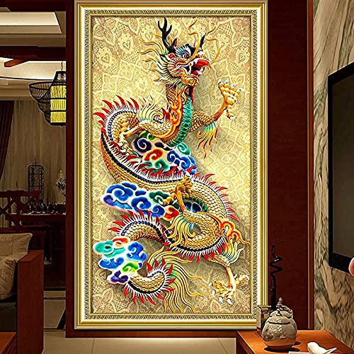 Anglewings Diamond Painting Goldener Drache 5D DIY Diamant Painting Full Drill Set,Diamant Malerei Malen Nach Zahlen Erwachsene Diamond Dekoration für Home Wall Décor (50 * 100cm)… von Anglewings