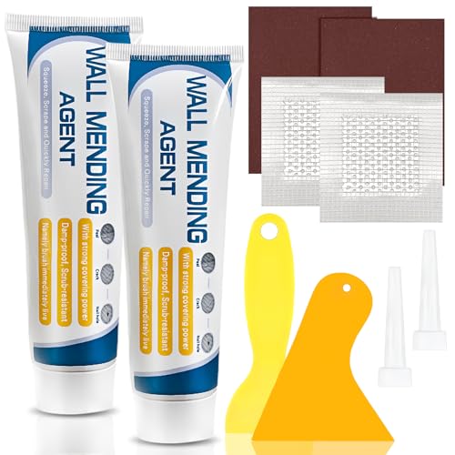 Wandreparatur-Set, Wandreparaturmittel mit Trockenbau-Reparaturflicken, Schleifpapier, Wandreparaturpaste, Schaber, wasserfester Wandfüller, fertig gemischt für schnelle Reparatur von Rissen, Löchern, von Angozo