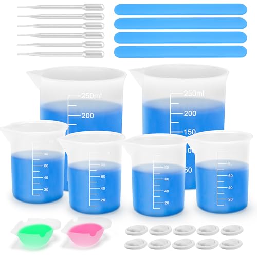 Anhow 27er Messbecher Epoxidharz, Silikonbecher Set Skala Mischbecher 250ml/100ml mit Rührstäbchen für DIY, Basteln, Labor, Küche von Anhow