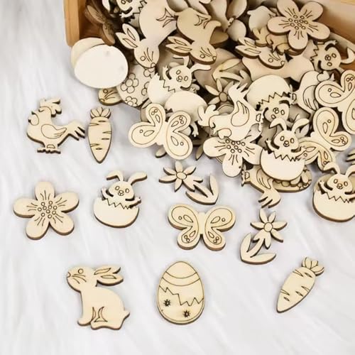 100 Stück Holz Ostern Deko Konfetti - Kinder Ostern Eier Deko, Ostern Deko Streudeko, Tischdeko Ostern Konfetti Küken Häschen, Ostern DIY Supplies von Anicy