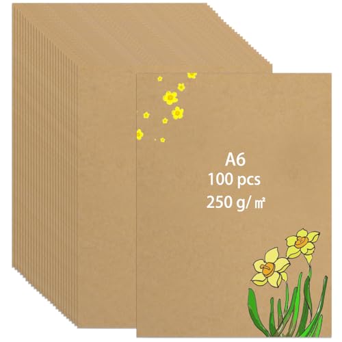 100 Stück Karteikarten A6 Kraftpapier Karten - 14,8 * 10,5cm Blanko Karten zum Selbstgestalten, 250g/m²Kraftpapier A6 für DIY, Hochzeitseinladungen, Danksagungskarten von Anicy