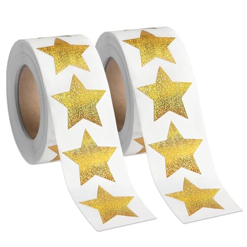 1000 Stück Aufkleber Sterne Gold, Glitzersterne Sticker Sterne, Sticker Weihnachten Selbstklebende, Belohnung Sticker für Kinder, Sterne Aufkleber für Scrapbooking, Grußkarten, Geschenke (2 Rolle) von Anicy