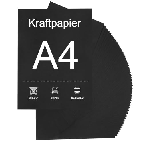 50 Blatt Tonpapier Schwarz A4 - Schwarzes Papier 200g/m², Tonkarton A4, Tonpapier für Malen Kartenherstellung Einladungen Scrapbook Basteln von Anicy