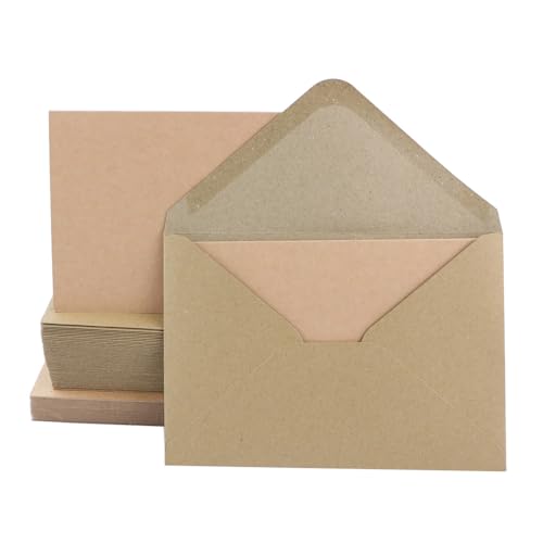 50 Stück Briefumschläge Umschläge C6 mit 50 Stück Kraftpapier Karten, Klappkarten Blanko mit Umschlag, Kraftpapier Briefumschlag Klappkarten für Geschenk Grußkarten Einladung von Anicy