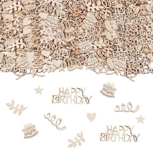 Holz Happy Birthday Konfetti Geburtstag - 150 Stück Groß Tischdeko Geburtstag, Geburtstagsdeko Tisch, Streudeko Geburtstag Deko Mädchen Junge, Confetti für Geburtstagsdeko Tisch Geburtstag Tischdeko f von Anicy