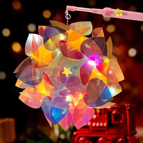 Aniepaa Laterne St Martin, Laterne Kinder, DIY Selbstgebaute Laterne, Laterne Kinder mit Stab LED, Laternen Bastelset für St. Martin, Weihnachten, Halloween (Blume Schmetterling-Kristallweiß) von Aniepaa