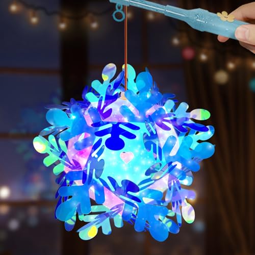 Laterne St Martin, Laterne Kinder, DIY Selbstgebaute Laterne, Laterne Kinder mit Stab LED, Laternen Bastelset für St. Martin, Weihnachten, Halloween (Schneeflocke-Juwel Blau) von Aniepaa