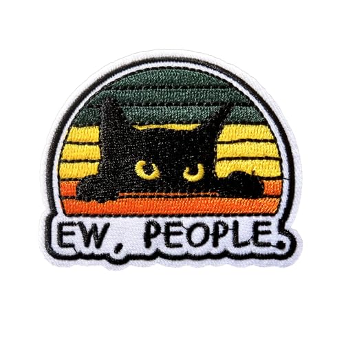 ER People Cat Patch Embroidered Iron On Sew On Patch Badge Applique Emblem for Clothing, Backpacks, T-Shirts, Jackets, Jeans, Westen, Biker von Anikoocory