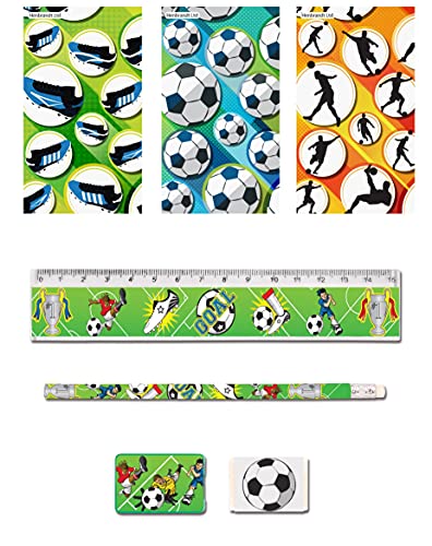 5-teiliges Schreibwaren-Set – Bleistift, Spitzer, Gummi, Lineal, Notizblock (Fußball) von Anilas