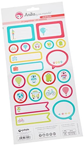 Anita & Seine Welt Adventura Sticker, 21 Designs pro Blatt, Papier, mehrfarbig, 15 x 32 cm von Anita y Su Mundo