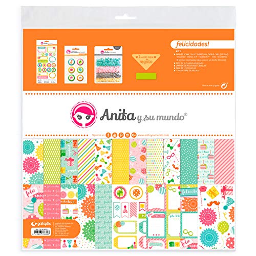 Anita & Seine Welt Kollektion Glückwunschkarte Sammelalbum, 13 bedruckte Papiere, Aufkleber, Abzeichen, Pailletten, Pastell, Washi Tape, Papier, mehrfarbig, 30,5 x 30,5 cm von Anita y Su Mundo