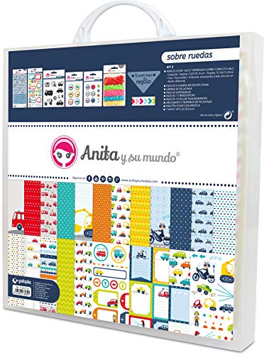 Anita & Seine Welt auf Rädern Set Koffer Scrapbooking (Papier, Aufkleber, Embleme, Epoxy, Stempel, Aufkleber), Papier, mehrfarbig, 30,5 x 30,5 cm von Anita y Su Mundo