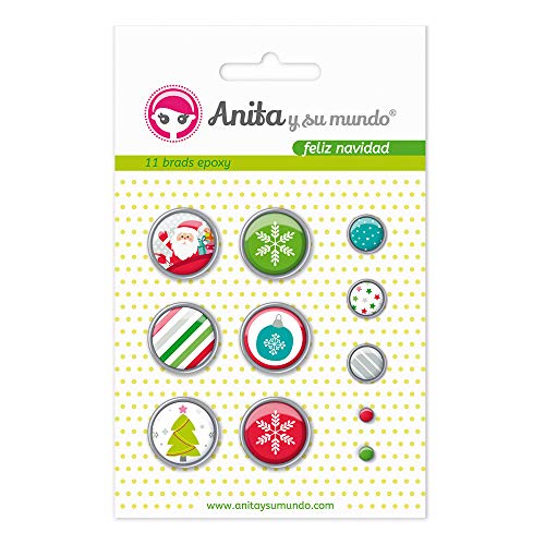 Anita und seine Welt 37050126 – Pack 11 Brads, Design Epoxy Frohe Weihnachten von Anita y Su Mundo