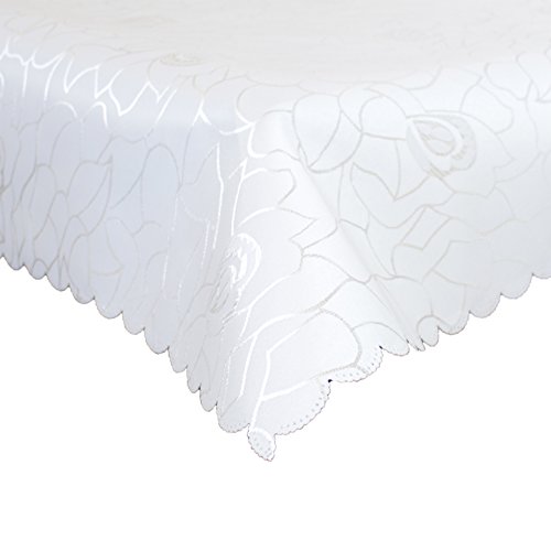 Damast Tischdecke 130x320cm Tischtuch Tischwäsche Tafeltuch Jacquard Oval Silver (Weiß) von Anka Textil