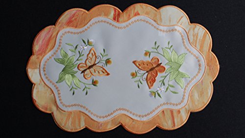 Tischdecke Stickerei Tischläufer Mitteldecke Deckchen Terrakotta Schmetterling (30x45cm) von Anka Textil