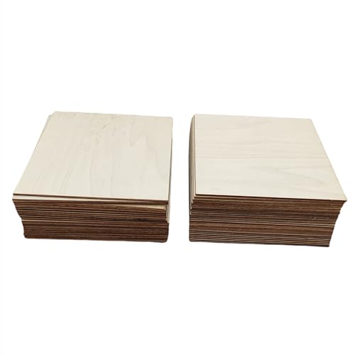 50 Stück unlackierte Holzplatten, 12,5 x 12,5 x 0,2 cm, quadratische Sperrholzplatten, Holzbretter für Bastelarbeiten, Malen, Gravieren von Anktily