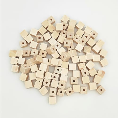 Holzwürfel mit Löchern, 1 cm/100 Stück, unlackierte, quadratische Holzperlen, Blöcke, natürliche Blanko-Holzwürfel für DIY Handwerk von Anktily