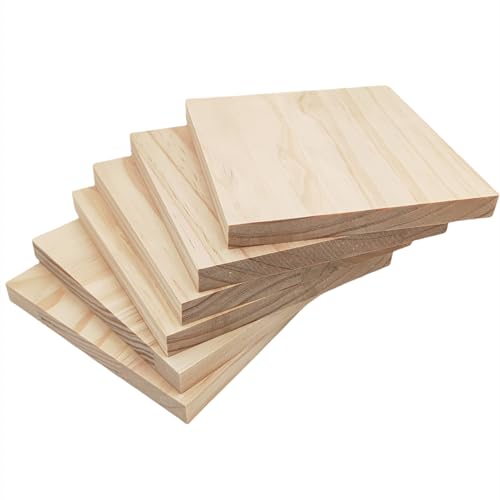 Unlackierte quadratische Holzblöcke zum Basteln, 15 x 15 x 1,5 cm, blanko, Kiefernholzbretter für Holzschnitzerei, DIY-Holzuntersetzer, Malen und Brennen, 6 Stück von Anktily