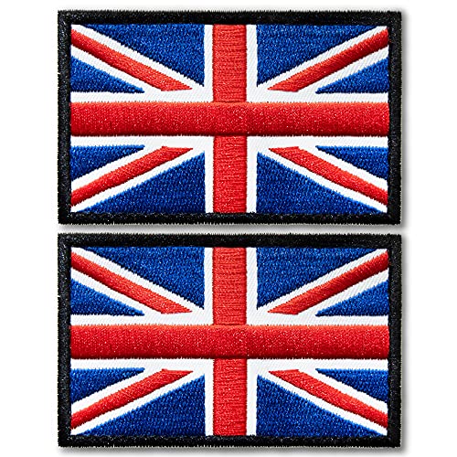 Anley Tactical Union Jack Embroidered Patch (2er-Pack) - 5,2 x 3,1 cm, mit annähbarem Abzeichen-Schlaufen und Haken können an Kleidung und Ausrüstung befestigt Werden von Anley