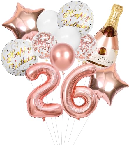 Anlgdi Folienballon Champagne Rosegold, Luftballon 26. Geburtstag Deko Frau, Geburtstagsdeko 26 Jahre Frauen, Helium Ballon Champagner Flasche Bier Happy Birthday Deko für 26. Geburtstag Party Deko von Anlgdi