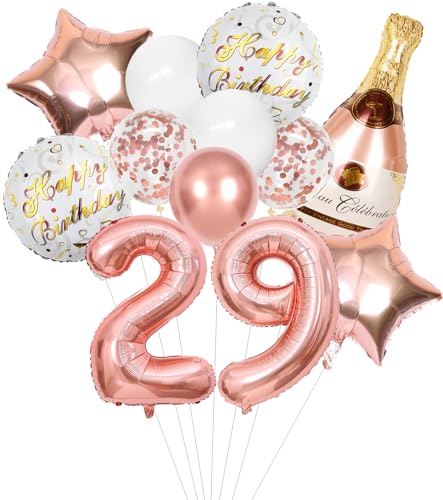 Anlgdi Folienballon Champagne Rosegold, Luftballon 29. Geburtstag Deko Frau, Geburtstagsdeko 29 Jahre Frauen, Helium Ballon Champagner Flasche Bier Happy Birthday Deko für 29. Geburtstag Party Deko von Anlgdi