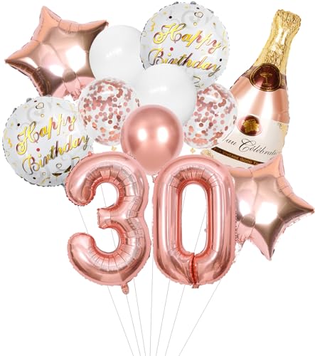 Anlgdi Folienballon Champagne Rosegold, Luftballon 30. Geburtstag Deko Frau, Geburtstagsdeko 30 Jahre Frauen, Helium Ballon Champagner Flasche Bier Happy Birthday Deko für 30. Geburtstag Party Deko von Anlgdi