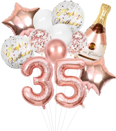 Anlgdi Folienballon Champagne Rosegold, Luftballon 35. Geburtstag Deko Frau, Geburtstagsdeko 35 Jahre Frauen, Helium Ballon Champagner Flasche Bier Happy Birthday Deko für 35. Geburtstag Party Deko von Anlgdi