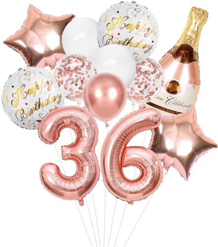 Anlgdi Folienballon Champagne Rosegold, Luftballon 36. Geburtstag Deko Frau, Geburtstagsdeko 36 Jahre Frauen, Helium Ballon Champagner Flasche Bier Happy Birthday Deko für 36. Geburtstag Party Deko von Anlgdi